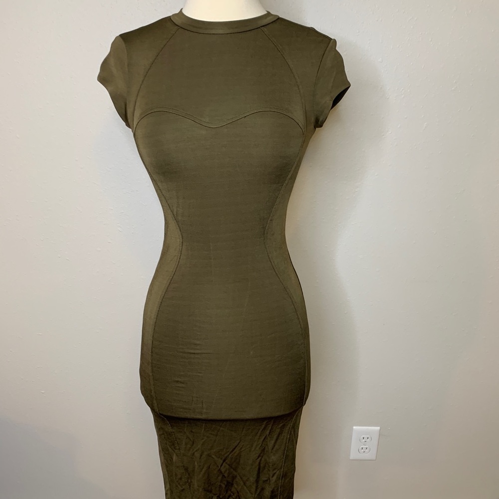 Army Green Body Con Midi Dress